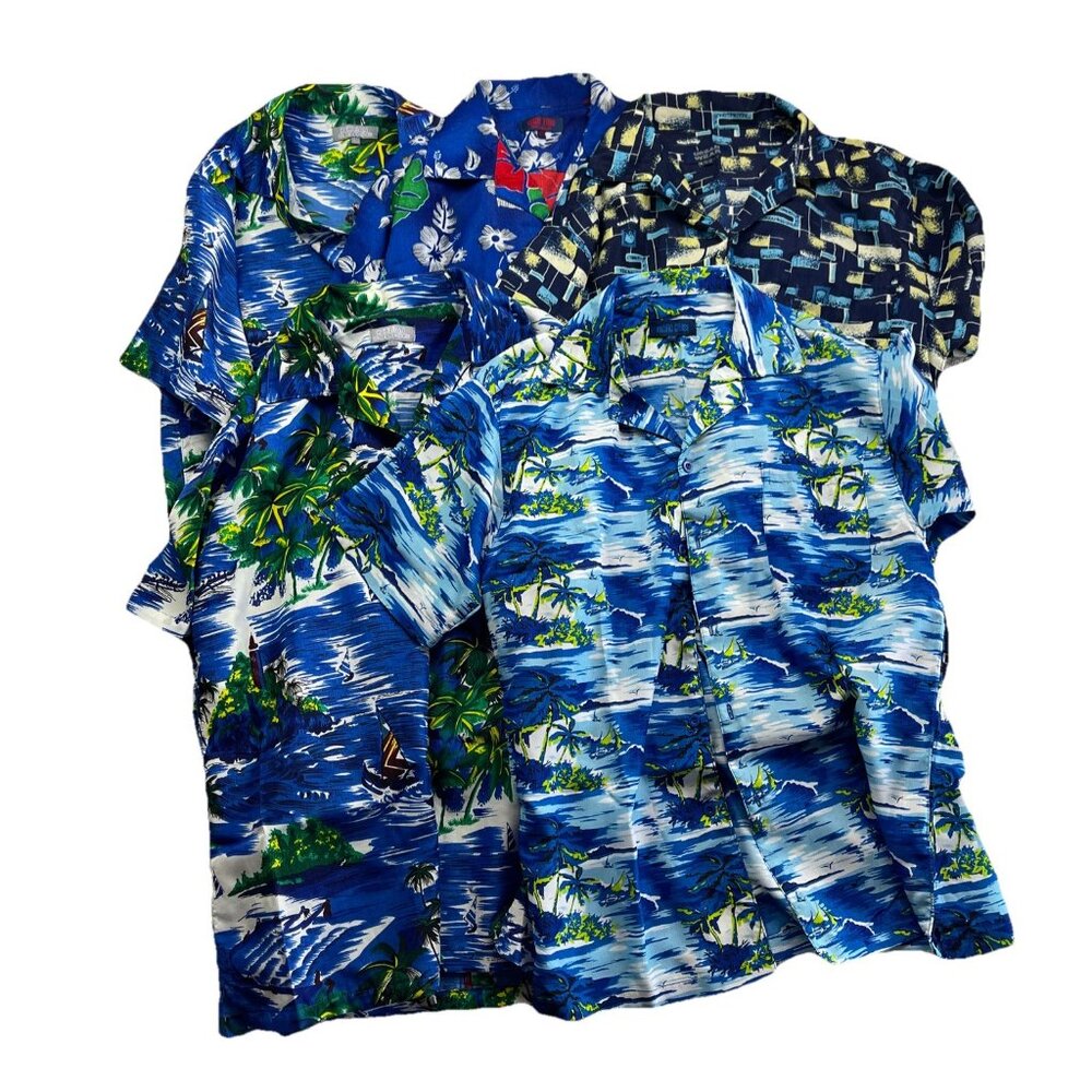 Lot x5 Bulk VTG Hawaii Floral Button Shirt Men L/XL Boats Palms Tree Party Read